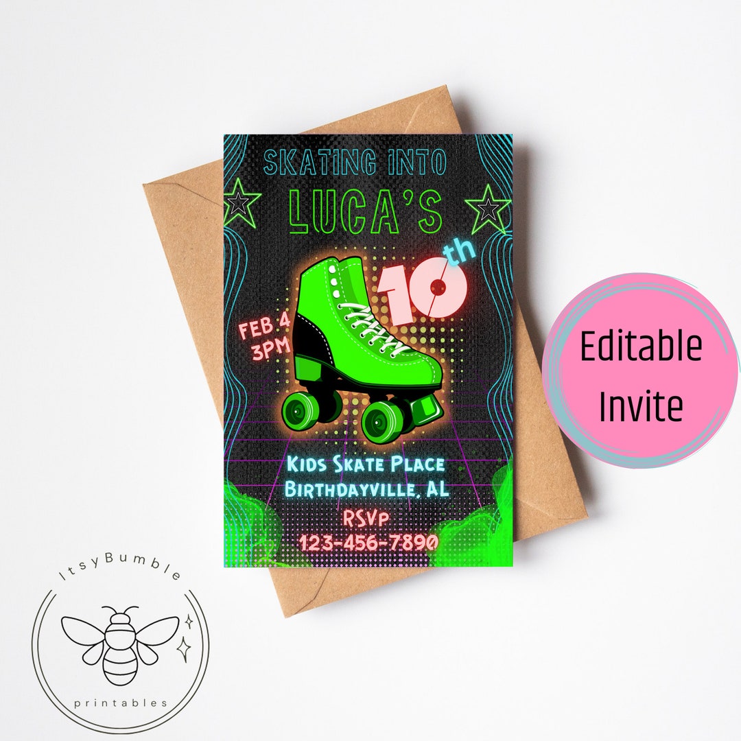 Roller Skating Birthday Invitation Boys Birthday Party Editable