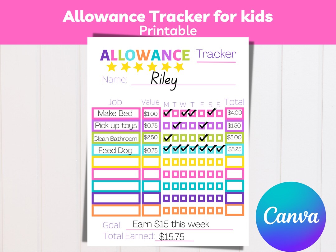 Instant Download | Allowance Chart | Printable Chore Chart for Kids ...