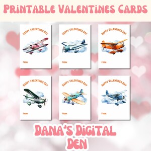 Tarjetas de San Valentín con aviones para imprimir para niños / 6 diseños / Descarga digital instantánea / San Valentín para el aula / Tarjetas de San Valentín para niños