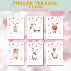 Printable Llama Valentine Cards for Kids, Cute Llama Valentines, 6 Designs, DIY Valentine Cards for Kids, Instant Digital Download