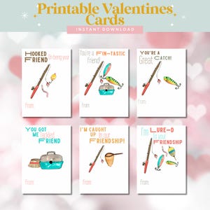 Tarjetas de pesca para el día de San Valentín para niños imprimibles / 6 diseños divertidos / Descarga digital / Intercambio en el aula