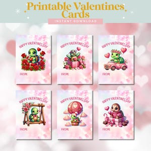 Valentinstag Schildkröte Karten für Kinder, 6 druckbare Designs, niedlich DIY Digital Download Valentines, Print at Home Karten