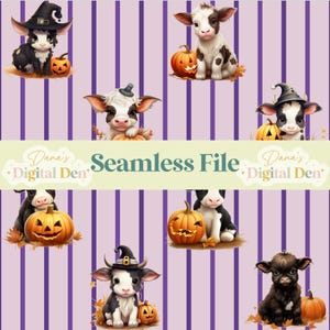 Halloween Cow Seamless Pattern Digital Download - Cute and Spooky Farm-Inspired Design for Crafts ,Decorations - High Quality JPG File