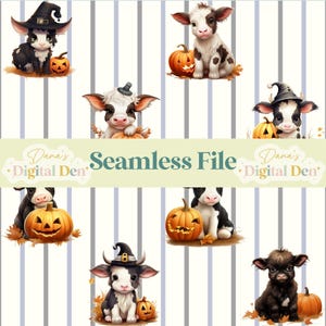 Halloween Cow Seamless File , Cute Cow Design , Farmhouse Halloween , Rustic Theme , Farm Animal Design , Autumn Fall , Digital Download