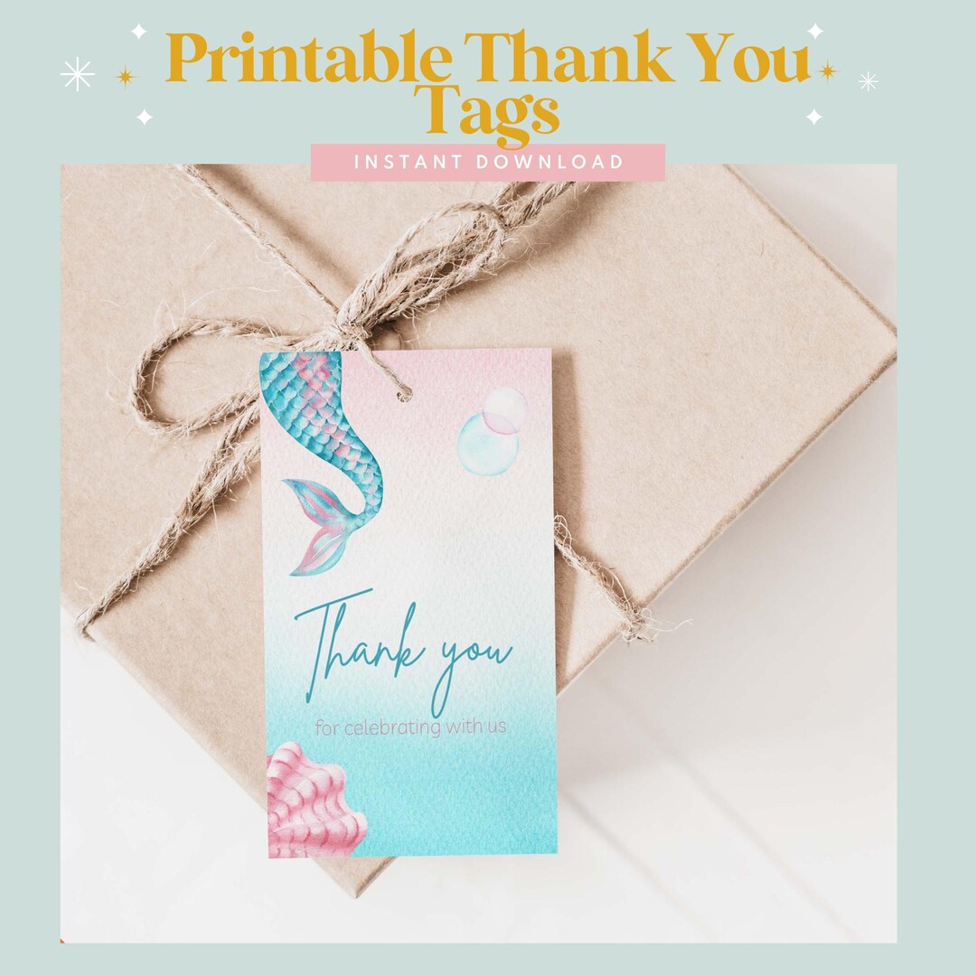 Printable Mermaid Thank You Tag | Party Favor Tag | Favor Tags Under ...