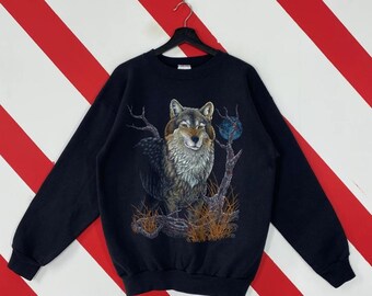 Vintage 90s Wildlife Wolf Sweatshirt, Timber Wolf Crewneck, Wolf Howling Sweater, Wolf Shirt, Wolf T-Shirt, Gift For Her, Gift For Him