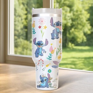 Vaso Stitch de 40 oz, taza portátil para coche, vaso de café de viaje, bonito regalo para estudiantes con nombre grabado, vaso Stitch de 40 oz, Stitch imagen 2