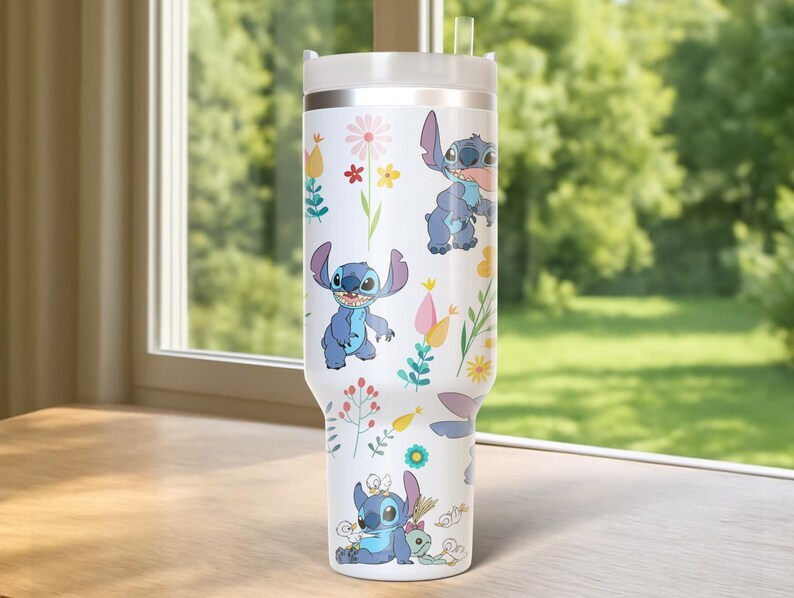 Vaso Stitch de 40 oz, taza portátil para coche, vaso de café de viaje, bonito regalo para estudiantes con nombre grabado, vaso Stitch de 40 oz, Stitch imagen 2