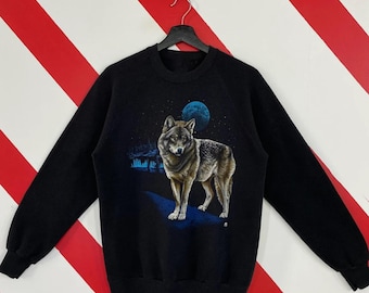 Vintage 90s Wildlife Wolf Sweatshirt, Graphic Wolf Crewneck, Wolf Howling Sweater, Wolf Shirt, Wolf T-Shirt, Gift For Her, Gift For Him
