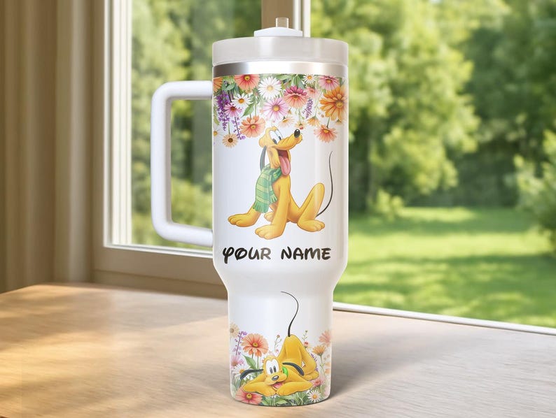 Disney Pluto Dog Tumbler 40oz, Mickey Mouse 40oz Tumbler, Cartoon Cup Gift, Magic Kingdom Handle Stainless Steel Tumbler, Pluto Tumbler image 2