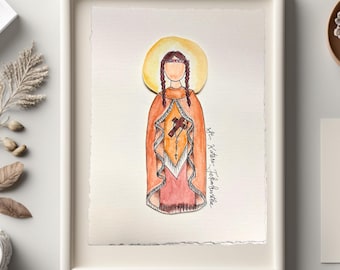 Impresión de acuarela hecha a mano en 3D de Saint Kateri Tekakwitha