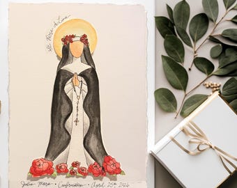 Rose von Lima 3D handgemachter Aquarelldruck, Rose von Lima Konfirmationsgeschenk, Rose von Lima, St Rose von Lima
