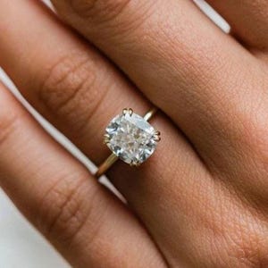 4 Ct Cushion Cut Moissanite Engagement Ring, Cushion Cut Ring, Elongated Cushion, Solitaire Ring gold rings for women Vintage Gift For Her