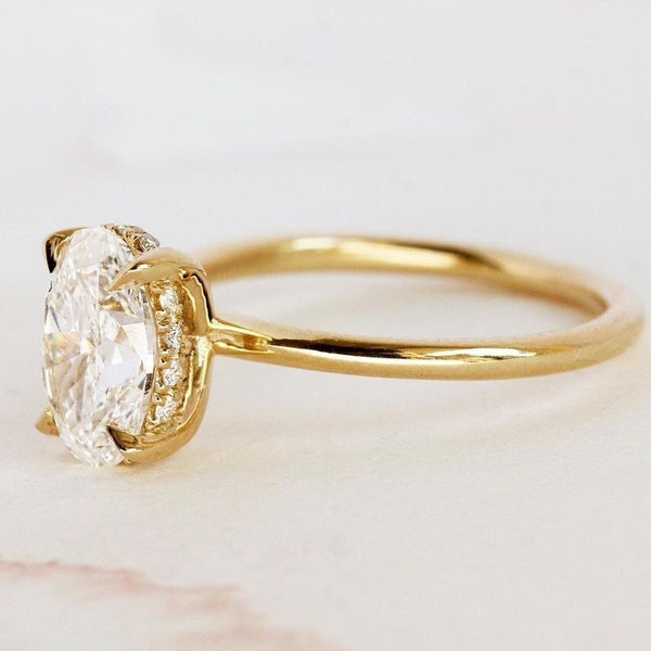 3 CT Oval Shape Moissanite diamond Engagement 10k Oval Cut with sparkling hidden diamond halo wedding ring diamond engagement ring for her