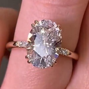 Moissanite Engagement Ring 3 CT Oval Cut Moissanite Ring 18K Solid Gold Unique Wedding Ring Anniversary Ring Gift For Her Handmade Ring