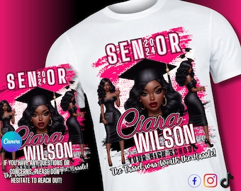 Plantilla de camiseta de graduación 2026, diseño de camiseta para estudiantes de último año (Canva, PDF)