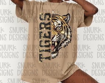 Rhinestone Tigers Mascot PNG | Sparkle Game Day Shirt Design (13x19)