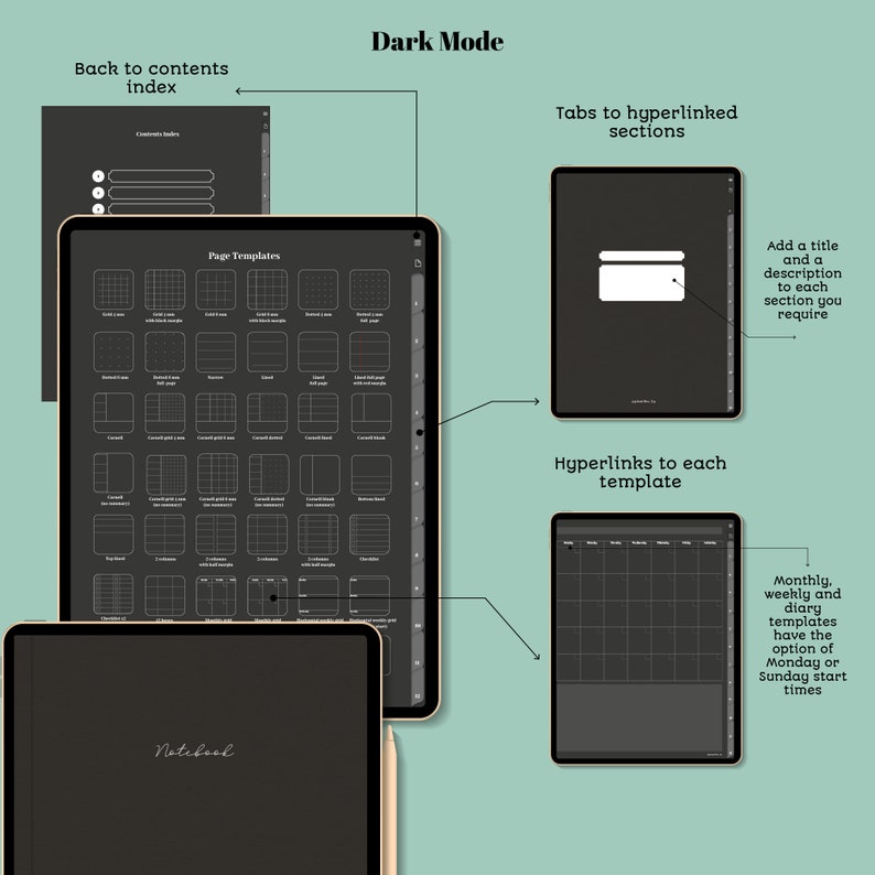 Digital Notebook for iPad. Goodnotes, Notability. 12 tabs, 42 page