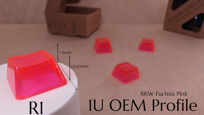Keycaps Posittion R1 R3 Fuchsia Pink Blank 1U Accent Keycaps, Transparent Hand Polished Resin ...