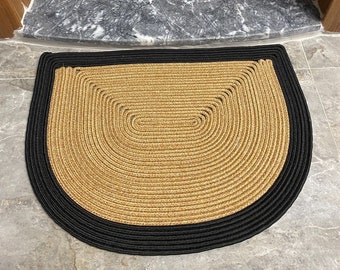 Jute, strokleur deurmat, deurmat met patroon, dubbelzijdige deurmat, rieten kleurrijke deurmat, buitenmat, decoratief voorkleed