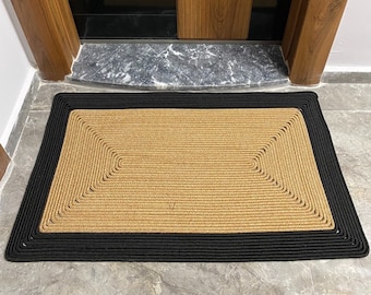 Jute, strokleur deurmat, deurmat met patroon, dubbelzijdige deurmat, rieten kleurrijke deurmat, buitenmat, decoratief voorkleed