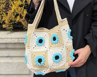 Borsa all'uncinetto, Borsa quadrata della nonna, Borsa all'uncinetto, Borsa tote all'uncinetto, Borsa retrò, Borsa hippie, Regalo per lei, Borsa Boho, Stile vintage, Borsa per le donne