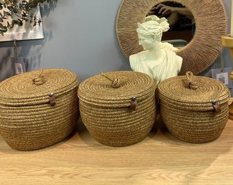 Set of 3 pcs basket, Rope Basket, Basket with Lid, Cotton Rope Storage Basket with Lid, Set basket with Cover, Kitchen Basket, Room Basket