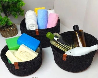 Set of 3 pcs, Handmade Cotton Oval Basket, Cotton Rope Storage, Rope Organizer Baskets, Small Boho Decor Basket, Colorful Cotton Rope Bowl