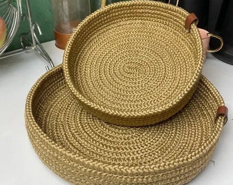 Lot de 2 pcs, panier ovale en coton, corde de coton de rangement, paniers organiseurs en corde, petit panier en corde, bol en corde, panier de cuisine, rangement de cuisine