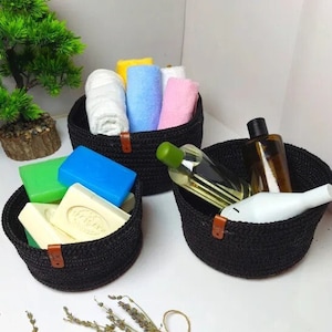 Set of 3 pcs, Handmade Cotton Oval Basket, Cotton Rope Storage, Rope Organizer Baskets, Small Boho Decor Basket, Colorful Cotton Rope Bowl