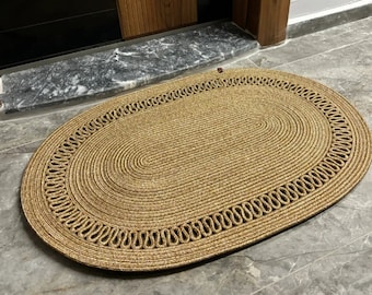Jute, strokleur deurmat, deurmat met patroon, dubbelzijdige deurmat, rieten kleurrijke deurmat, buitenmat, decoratief voorkleed