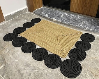 Strohfarbe Fußmatte, gemusterte Fußmatte, doppelseitige Fußmatte, Korb bunte Fußmatte, Outdoor Matte, dekorative Front Teppich, Badematte