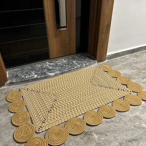 Jute, Straw Color Doormat, Patterned Doormat, Double Sided Doormat, Wicker Colorful Door Mat, Outdoor Mat, Decorative Front Rug