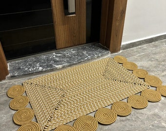 Jute, strokleur deurmat, deurmat met patroon, dubbelzijdige deurmat, rieten kleurrijke deurmat, buitenmat, decoratief voorkleed