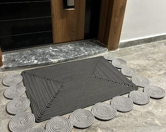 Jute, graue Fußmatte, gemusterte Fußmatte, doppelseitige Fußmatte, bunte Fußmatte des Korbgeflechts, Matte im Freien, dekorativer vorderer Teppich