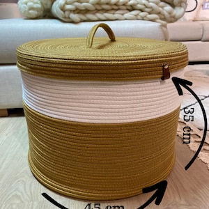 Cotton Oval Basket with lid, Cotton Rope Storage Basket, Organizer Basket, Basket with Lid, Large Basket with cover, Room Basket, 14’''x18''