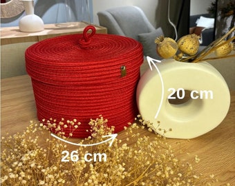 Rope Basket, Basket with lid, Cotton Rope Storage Basket with Lid, Basket with Cover, Kitchen Basket, Custom Size Basket with Lid