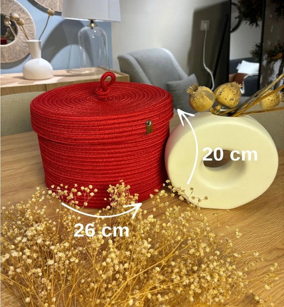 Rope Basket, Basket with lid, Cotton Rope Storage Basket with Lid, Basket with Cover, Kitchen Basket, Custom Size Basket with Lid