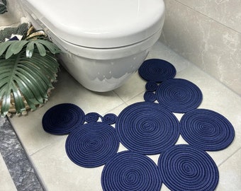 Bathroom Mat, Toilet Mat, Bath Mat Boho Style Mat, Colors: Navy Blue