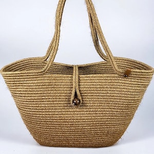 Strohsack Groß, Strohsack Strand, Korbtasche, Bauernmarkttasche, Einkaufskorb, Luxus-Taschenanhänger, Baumwollseil-Tasche, Jute-Tasche, Sommertasche