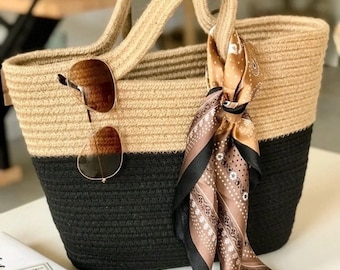 Large Straw Beach Tote Bag, Jute Rope, Woven Market Bag