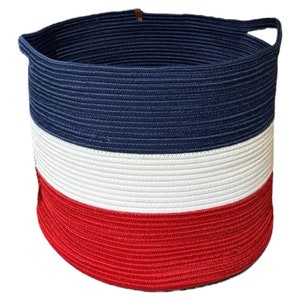 XLarge Braid Jute on Cotton Rope Basket Woven Fabric Storage for Laundry, Basket with Handle Kids Toys, Baby Nursery Organizer, 14''x18''