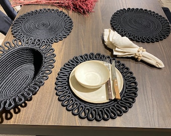 6 Piece PlaceMats, Dining Table Mat Sets, 1 Piece Basket, Rope Placemats, Rope Service Set, Cotton Rope Placemats, Colorfull Rope Placemats