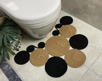 Bathroom Mat, Toilet Mat, Bath Mat Boho Style Mat, Colors: Wicker Black