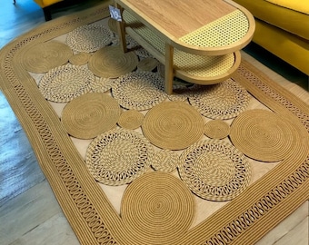 Tappeto di iuta, tappeto di iuta, tappeto di iuta Boho, tappeto di iuta rettangolare, tappeto decorativo Boho, tappeto di area, tappeto di dimensioni personalizzate, tappeto per soggiorno, tappeto corridoio