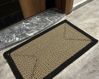 Jute, strokleur deurmat, deurmat met patroon, dubbelzijdige deurmat, rieten kleurrijke deurmat, buitenmat, decoratief voorkleed