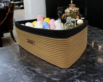 Handbraided Cotton Rope Basket, Rectangle Woven Organizer (12x16x6 in)