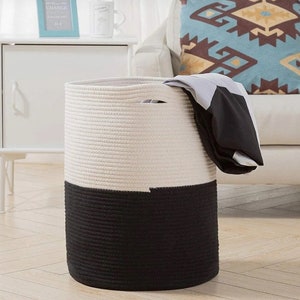 Large Blanket Basket for Nursery or Living Room, Woven Cotton Rope Laundry Hamper, Pillow Storage Basket, Cotton Rope Woven Basket,16''x14''