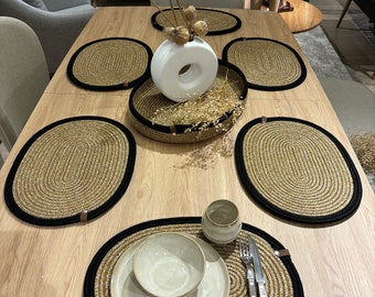 Cotton Rope Placemats Set of 6 pcs with Basket Colorful Dining Table Mat Sets Decorative Custom Size Placemats, Plate Coaster, Tableware Set