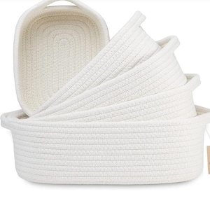 Rope Cotton Basket, Cotton Rope Storage Basket, Rectangle Storage Basket, Organizer Basket, Kitchen Basket, Fruit Basket, Woven Basket,Home